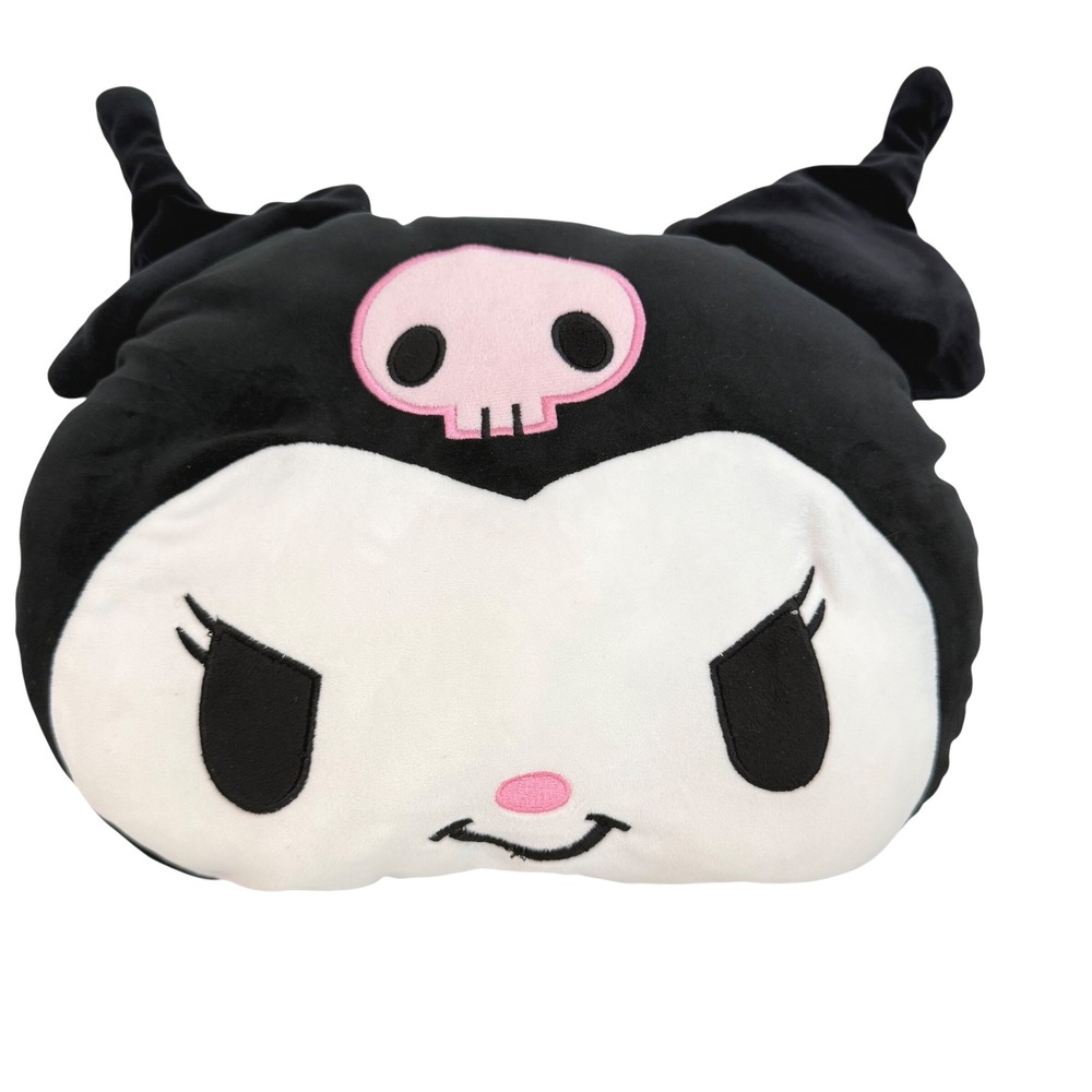 Sanrio Kuromi Plush Pillow Black Pink Skull Embroidered Decorative Cushion 14"